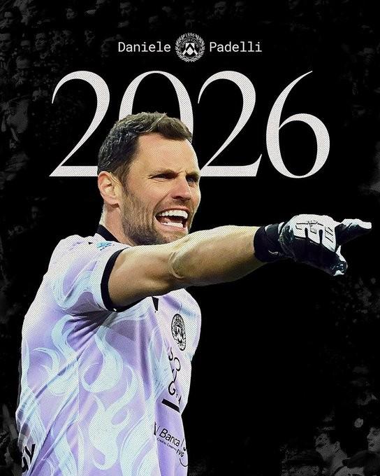 乌迪内斯官方宣布，与39岁门将帕代利续约至2026年